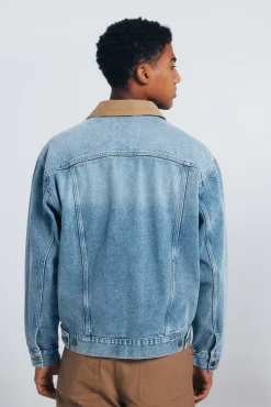 Springfield Casacos-Jaqueta jeans oversized com gola contrastante azul