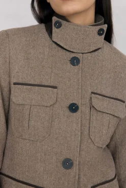 Pedro del Hierro Blazers|Sobretudos-Jaqueta safari espiga Marrom