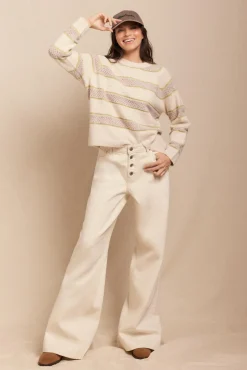 Slowlove Jeans|Calças-Jeans de botões largos Ecru