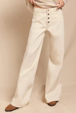 Slowlove Jeans|Calças-Jeans de botões largos Ecru
