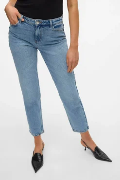 Vero Moda Jeans|Calças-Jeans retas de cintura média Azul