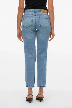 Vero Moda Jeans|Calças-Jeans retas de cintura média Azul