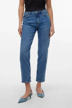 Vero Moda Jeans|Calças-Jeans retas de cintura média Azul