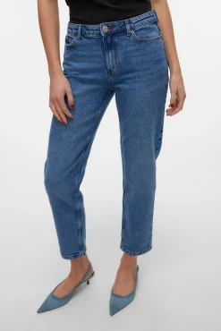 Vero Moda Jeans|Calças-Jeans retas de cintura média Azul