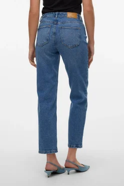 Vero Moda Jeans|Calças-Jeans retas de cintura média Azul