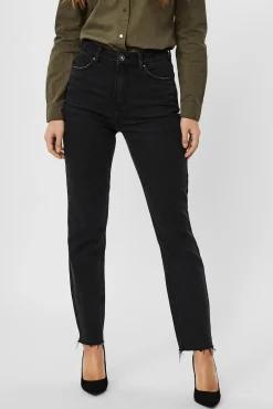 Vero Moda Jeans|Calças-Jeans retas de cintura subida Preto