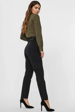 Vero Moda Jeans|Calças-Jeans retas de cintura subida Preto