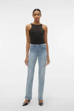 Vero Moda Jeans|Calças-Jeans retas de cintura subida Azul