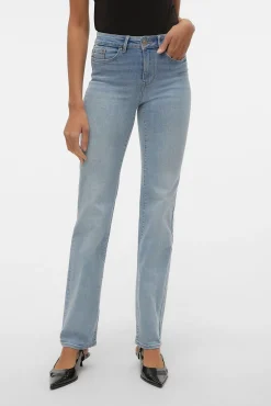 Vero Moda Jeans|Calças-Jeans retas de cintura subida Azul
