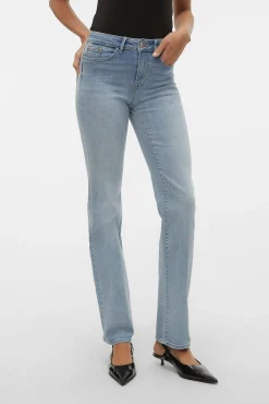 Vero Moda Jeans|Calças-Jeans retas de cintura subida Azul