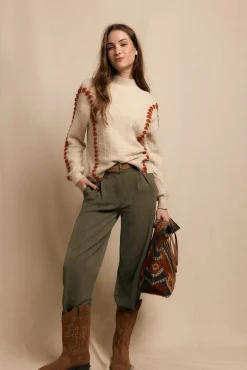 Slowlove Camisolas-Jersey bordado contrastante Tostado