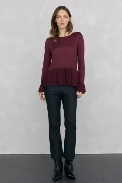 Pedro del Hierro Camisolas-Jersey brilhante com babados Bordeaux
