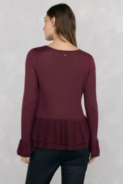 Pedro del Hierro Camisolas-Jersey brilhante com babados Bordeaux