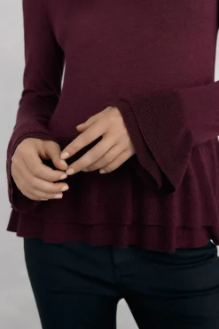 Pedro del Hierro Camisolas-Jersey brilhante com babados Bordeaux