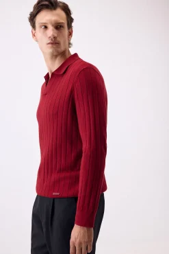 Pedro del Hierro Camisolas-Jersey de caxemira de seda e algodão estruturado premium Bordeaux