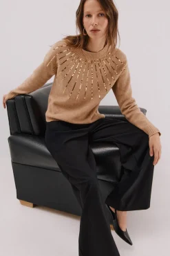 Cortefiel Camisolas-Jersey delantero lentejuelas. Tostado