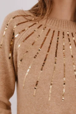 Cortefiel Camisolas-Jersey delantero lentejuelas. Tostado