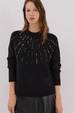 Cortefiel Camisolas-Jersey delantero lentejuelas. Preto