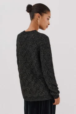 Cortefiel Camisolas-Jersey delantero lentejuelas. Preto