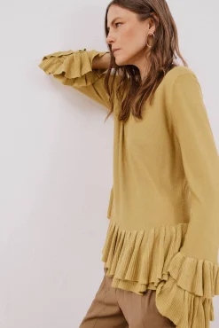 Cortefiel Camisolas-Jersey fino com babados. Verde