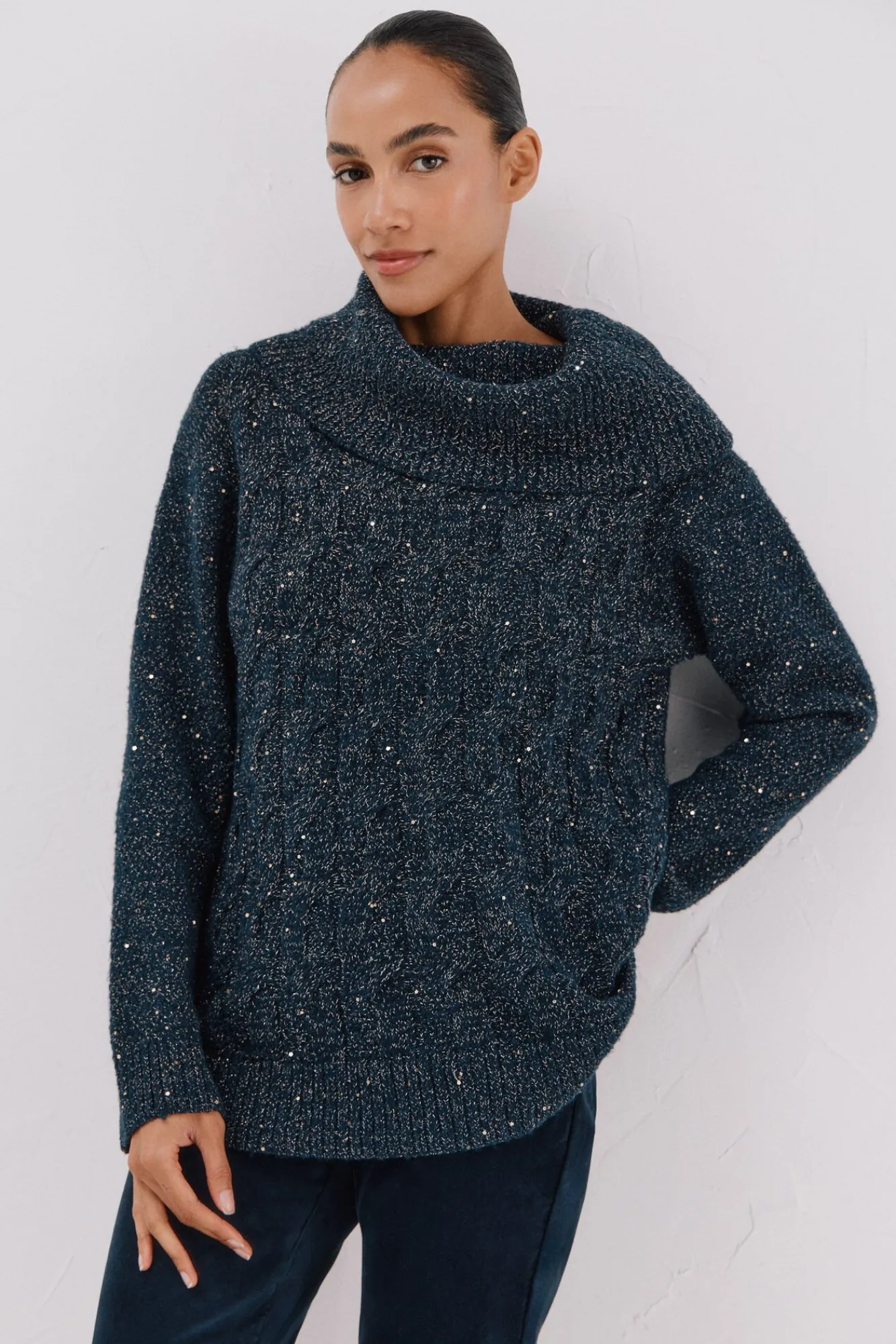 Cortefiel Camisolas-Jersey punto lentejuelas Azul