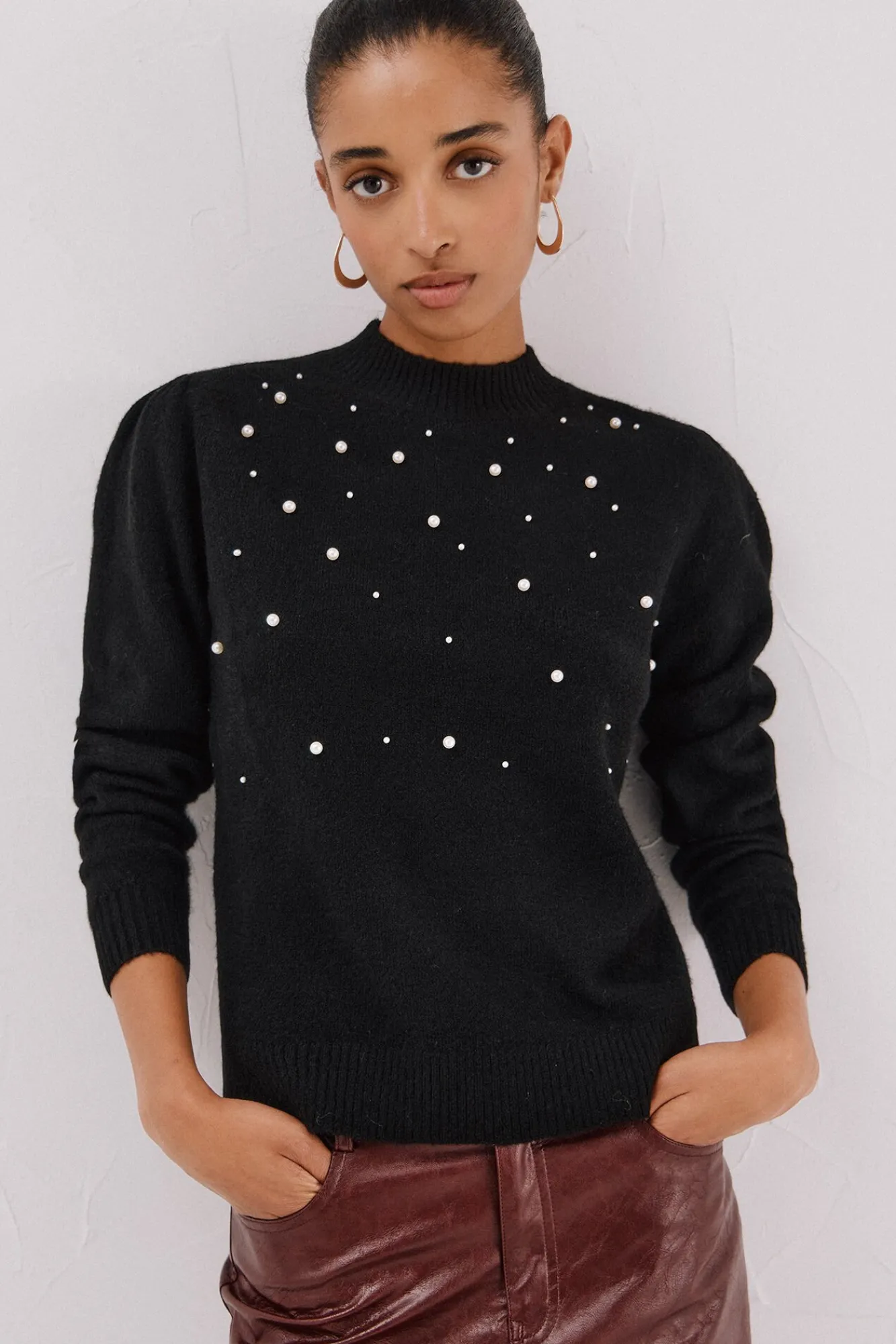 Cortefiel Camisolas-Jersey punto perlas Preto