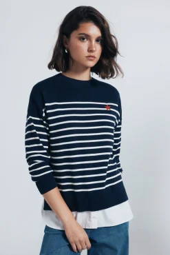 Springfield Camisolas-Jersey riscas combinado com bordado azul