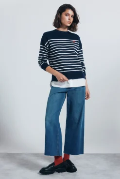 Springfield Camisolas-Jersey riscas combinado com bordado azul