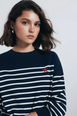 Springfield Camisolas-Jersey riscas combinado com bordado azul
