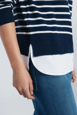 Springfield Camisolas-Jersey riscas combinado com bordado azul