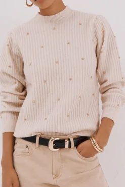 Cortefiel Camisolas-Jersey tachas doradas Tostado