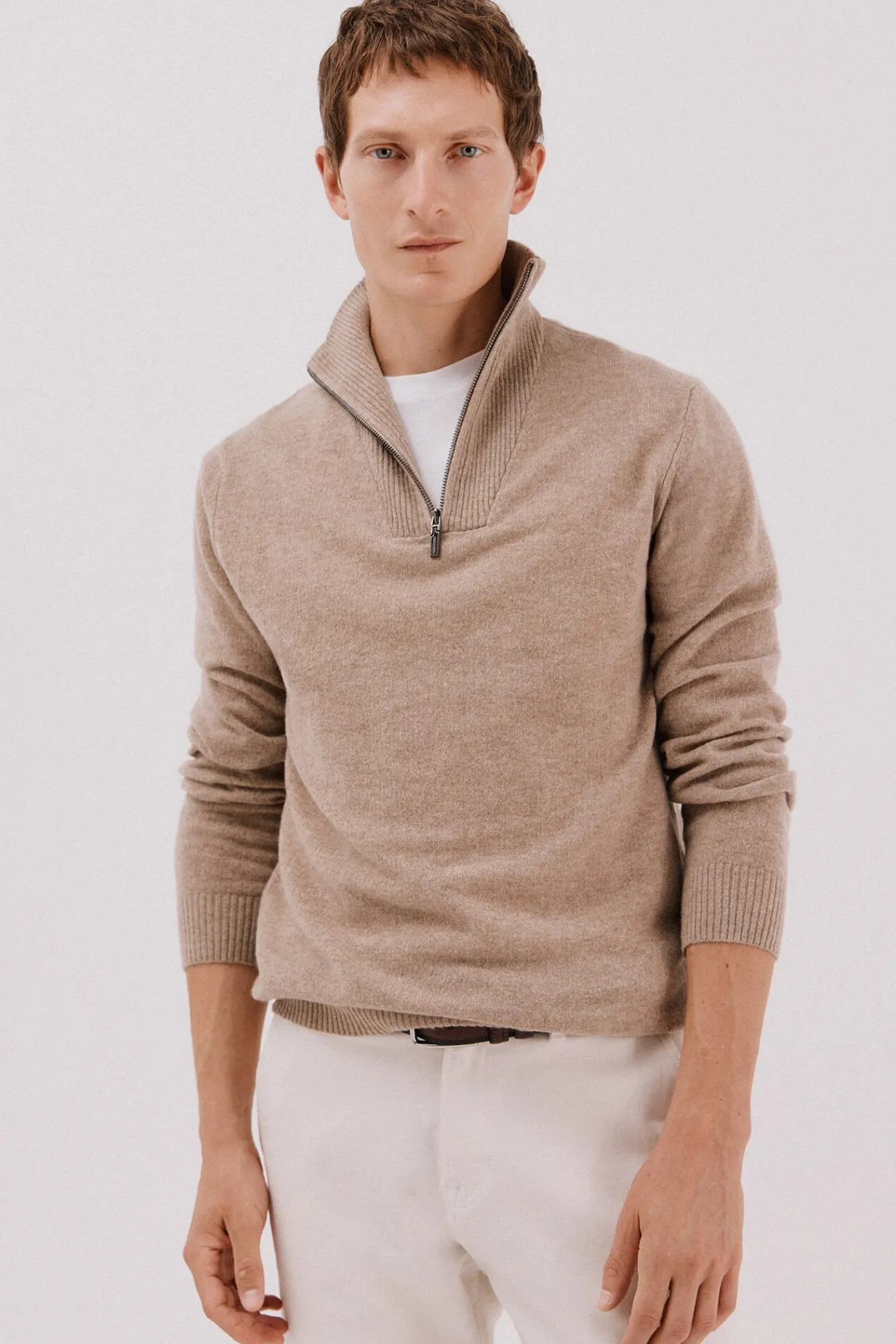 Cortefiel Camisolas-Lã de cordeiro com gola aberta Castanho