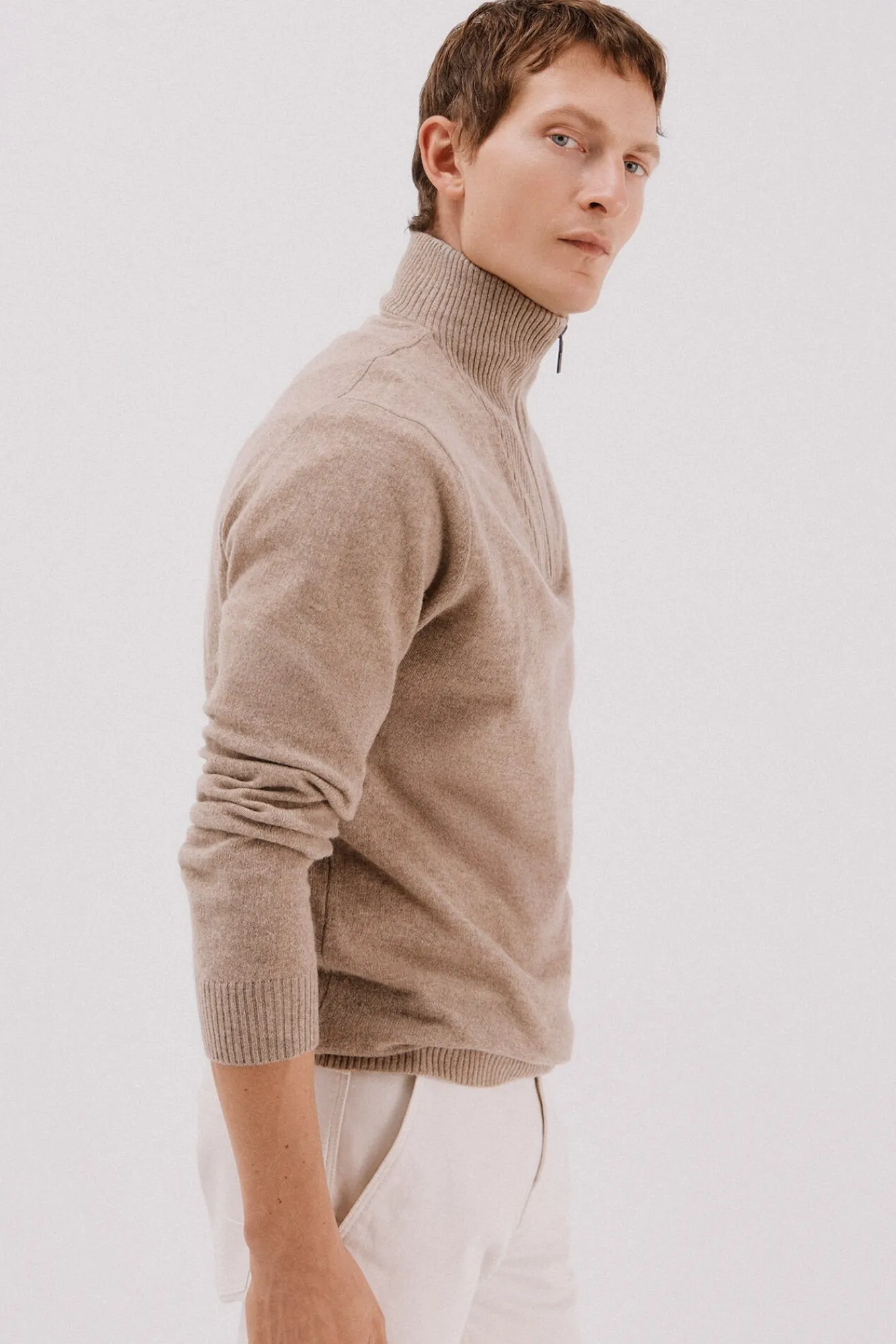 Cortefiel Camisolas-Lã de cordeiro com gola aberta Castanho