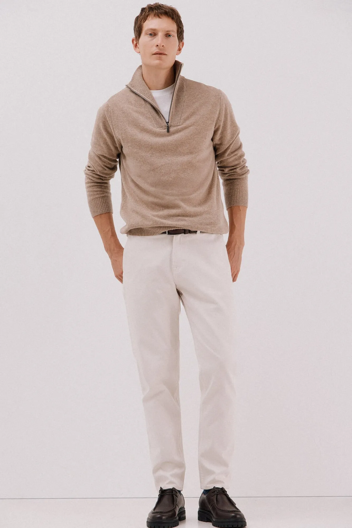 Cortefiel Camisolas-Lã de cordeiro com gola aberta Castanho