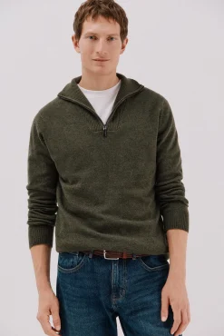 Cortefiel Camisolas-Lã de cordeiro com gola aberta Verde