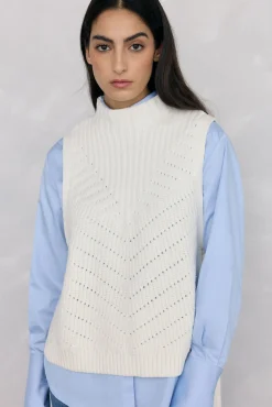 Pedro del Hierro Camisolas-laçada de Colete com malha Ecru