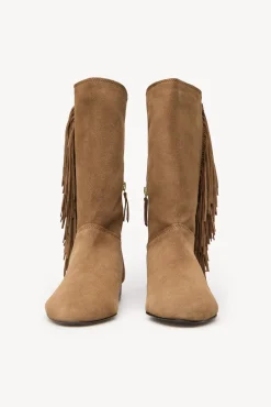 Hoss Intropia Saltos|Botas-Lola. Botas de croute com franjas Beige