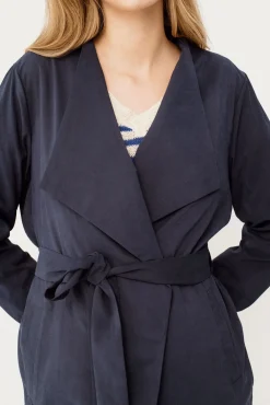 Vila Gabardines|Casacos-Long knotted trench coat Azul