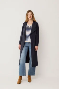 Vila Gabardines|Casacos-Long knotted trench coat Azul