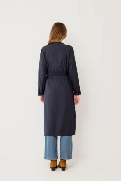 Vila Gabardines|Casacos-Long knotted trench coat Azul
