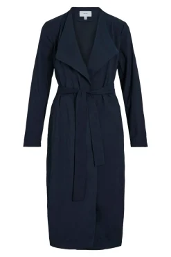 Vila Gabardines|Casacos-Long knotted trench coat Azul