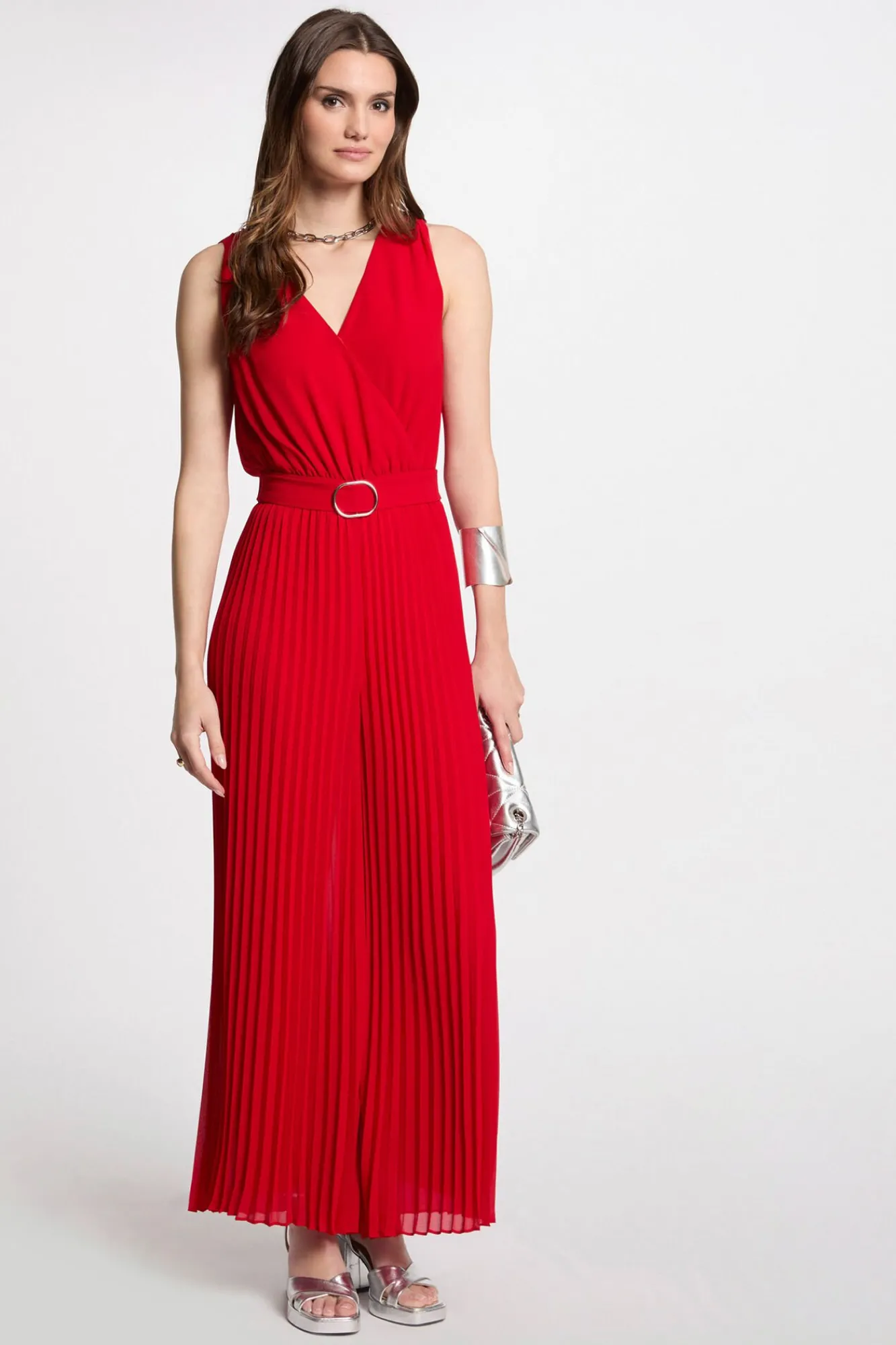 Morgan Macacões-Macacão comprido folgado com perna plissada Vermelho