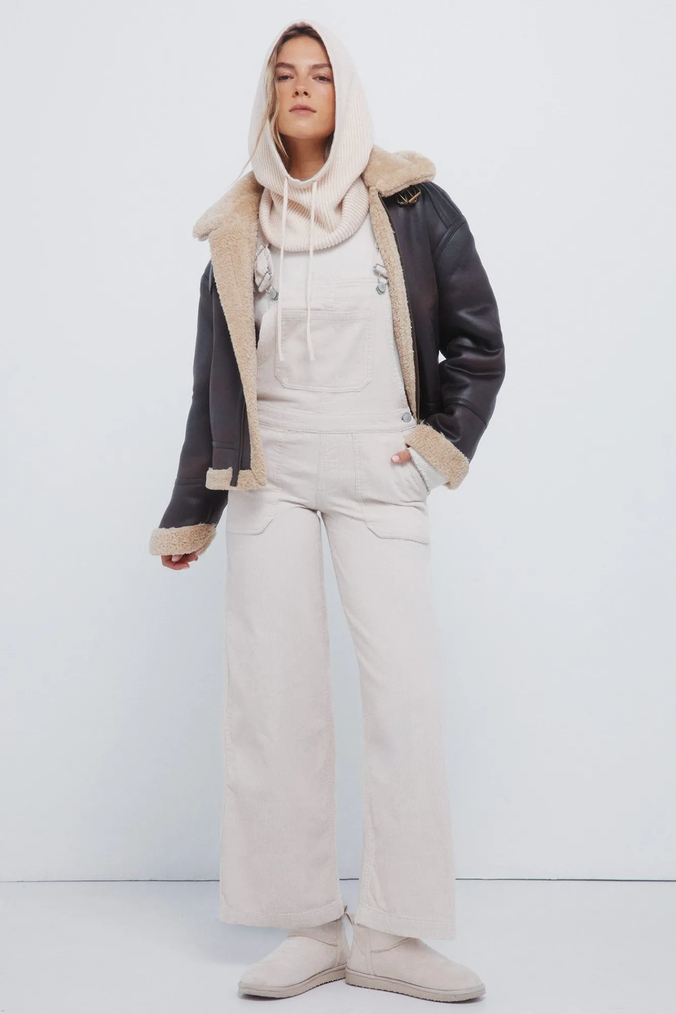 Springfield Calças-Macacão de veludo cotelê cru