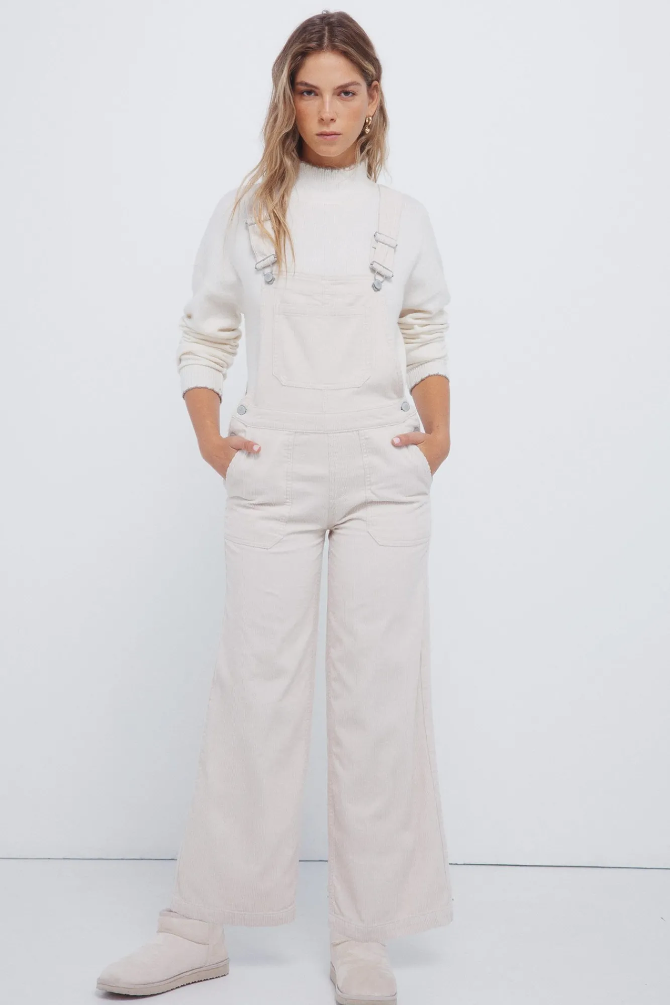 Springfield Calças-Macacão de veludo cotelê cru