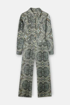 Silbon Vestidos-Macacão de veludo cotelê com estampado de caxemira Verde