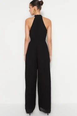 Trendyol Macacões|Vestidos-Macacão longo de chiffon preto