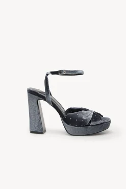 Hoss Intropia Saltos-Maia. Sandália de salto de veludo Cinzento