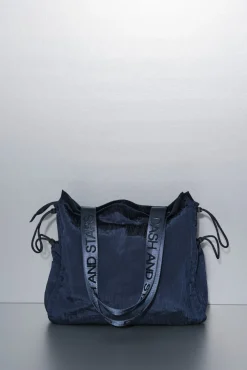 Dash and Stars Malas-Mala tote de nylon acetinado azul