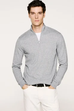 Selected Camisolas-Malha 100% camisola com meia fecho-éclair . Cinzento