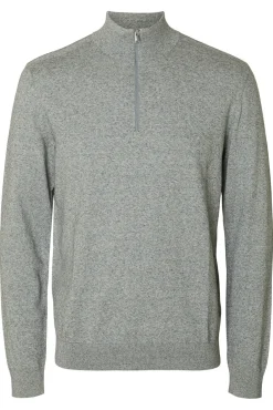 Selected Camisolas-Malha 100% camisola com meia fecho-éclair . Cinzento